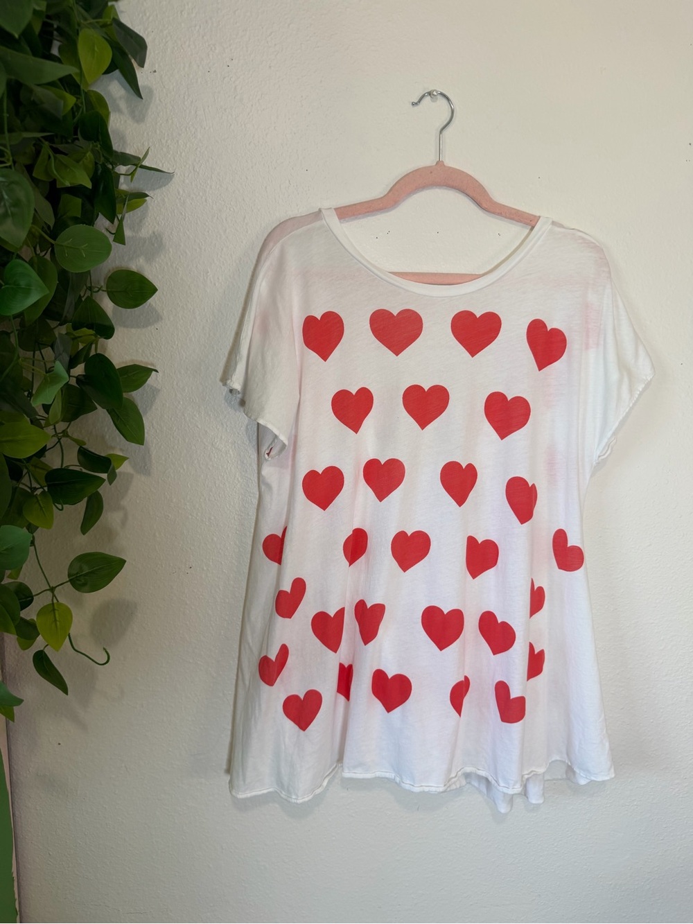 Wildfox Couture Heart Print Open Back Oversized Peplum Tee Size Large White Red